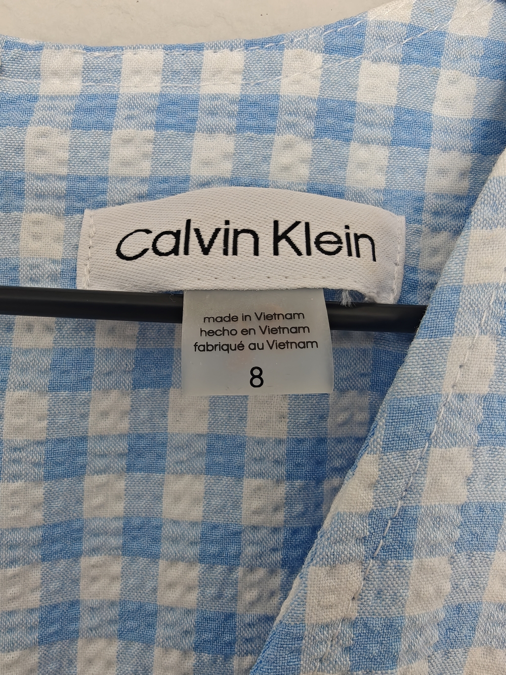 Calvin Klein Light Blue Gingham V-Neck Midi Dress Sz 8 - Picture 2 of 9